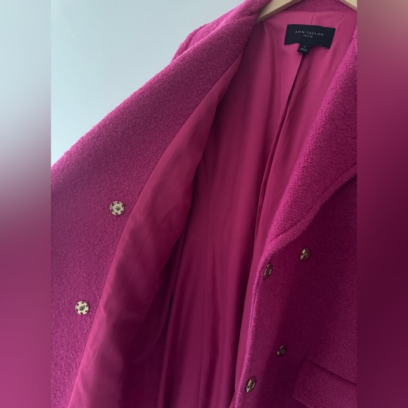 LIKE NEW! Ann Taylor Wool Blend Pink Notch Collar Wrap Trench Coat - Picture 10 of 12